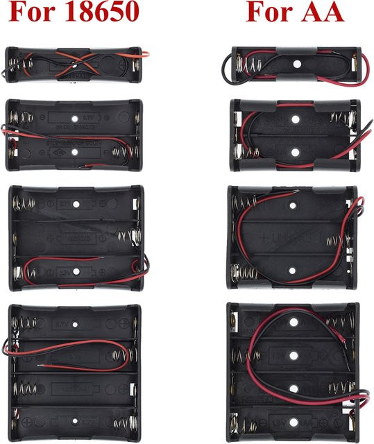 AITEXM ROBOT Batteriehalter Box Case für AA/18650 Batterien in Schwarz mit Kabel und Clip - Bild 1