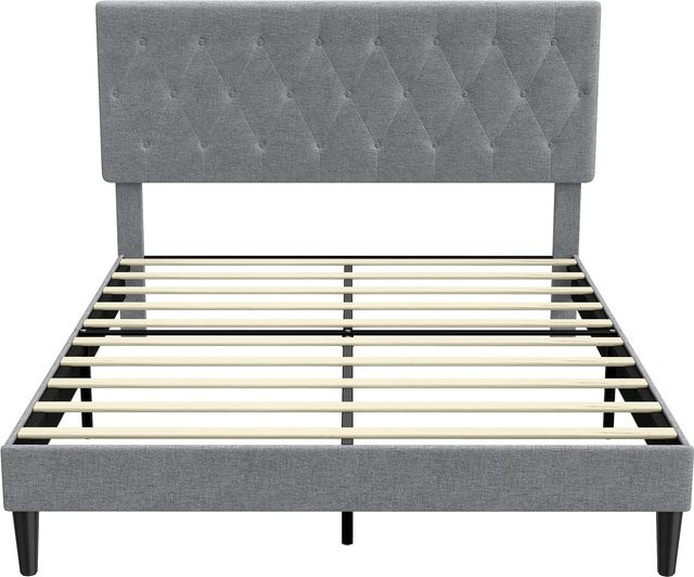 HOMCOM Gepolstertes Doppelbett mit Lattenrost und Kopfteil in Grau, B/T: 140 x 190 cm - Bild 1