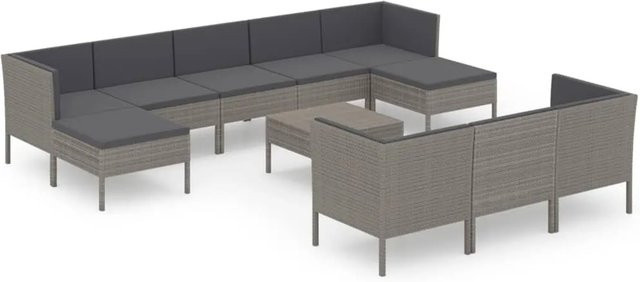 vidaXL 11-tlg Garten-Lounge-Set in U-Form aus Poly Rattan und Metall in Anthrazit mit Auflagen und Kissen - Bild 1