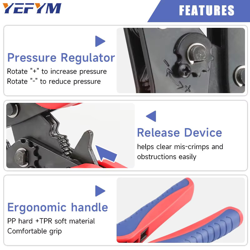 YEFYM Crimpzange YF-056FL für nicht isolierte Flaggen-Öffnungsklemmen 4,8/6,3 mm2, AWG 20-13 (0,5–2,5 mm2) - Bild 4