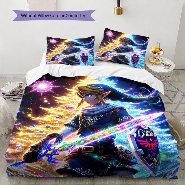 Bettwäsche Set Link Zelda Muster von Dear YuZong in Weiß, bestehend aus 1 Bettbezug und 2 Kissenbezügen, B/H: 135 x 200 cm - Bild 1