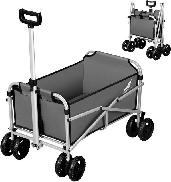 WOLTU Bollerwagen mit Bremsen und Trolley, dunkelgrau, bis 80 kg belastbar und faltbar - Bild 1