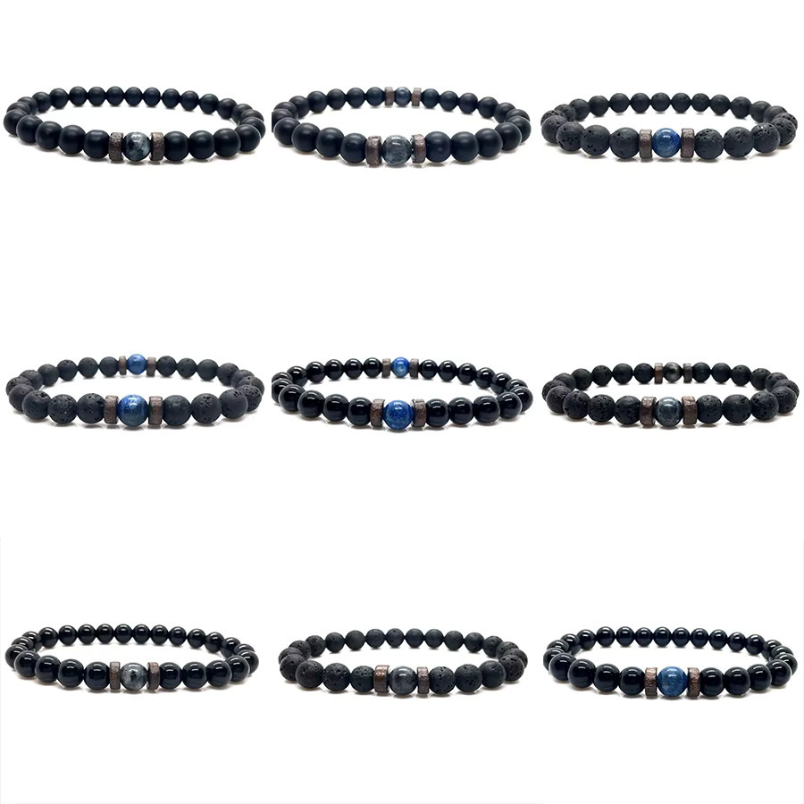 HOBBORN Armband, Mondstein-Perlen, Lavastein, Schwarz, Herren - Bild 3