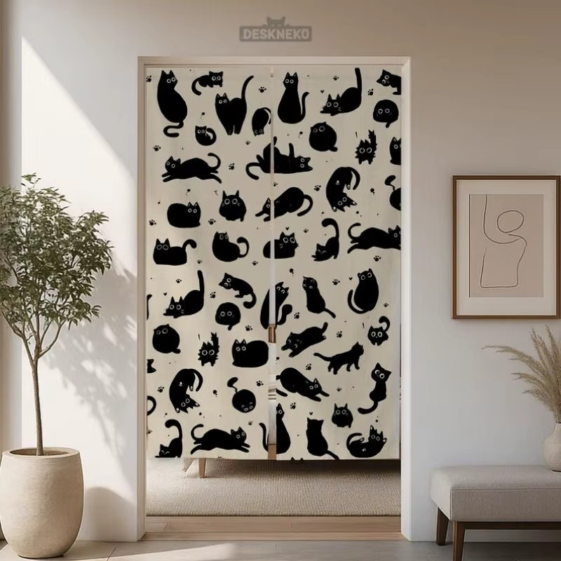 VIKAMA Noren-Vorhang mit schwarzer Katze Silhouette, dekorativer Türvorhang in Schwarz für Wohnzimmer, Schlafzimmer und Küche, Breite: 90 cm, Höhe: 65 cm - Bild 3