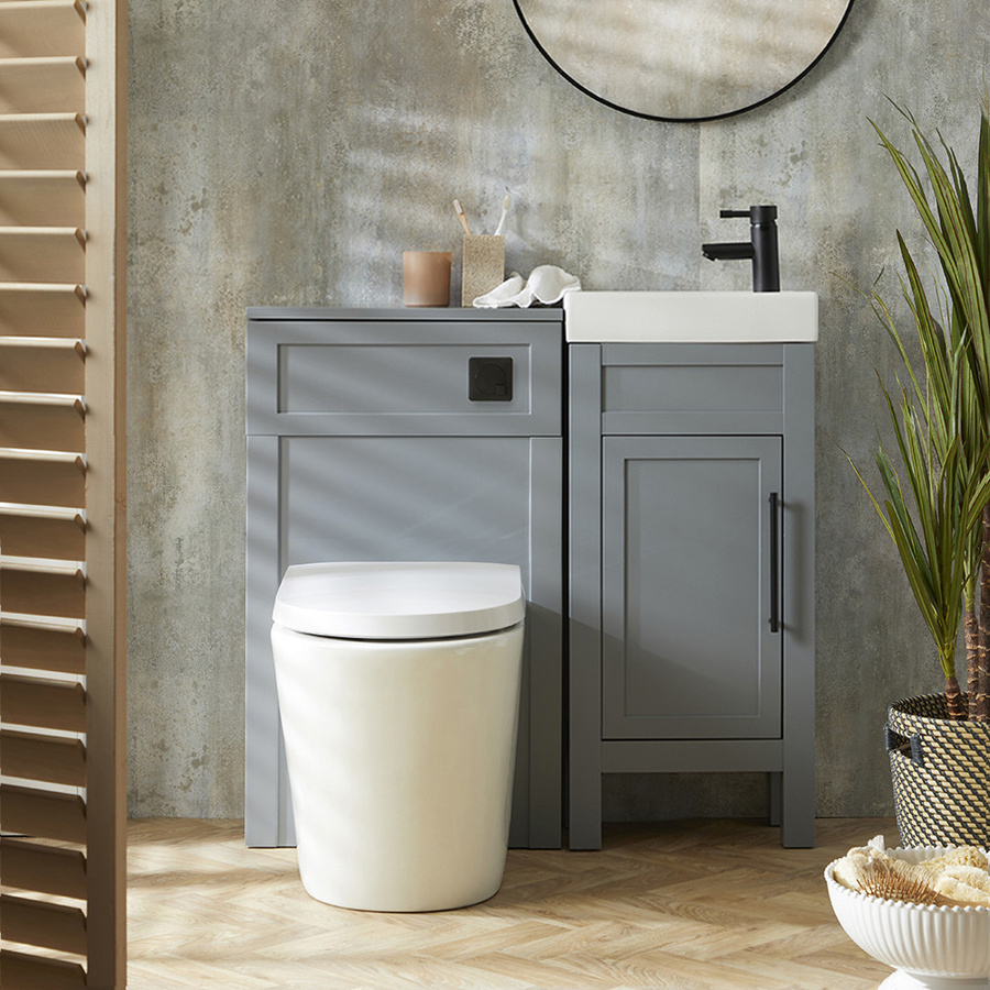 Warwick Hudson Reed WC-Einheit mit Waschtischunterschrank und Alswear Stand-WC in Hellgrau, Breite: 40 cm - Bild 1