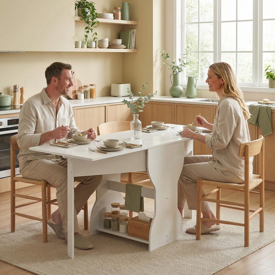HOMCOM Klappbarer Esstisch mit Stauraum für 2-4 Personen in Weiß, moderner Küchentisch mit Klappfunktion, B/T/H: 160 x 60 x 75 cm - Bild 2