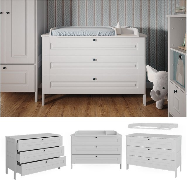 Vitalispa Wickelkommode Ajaton in Weiß mit 3 Schubladen B/H/T: 133 x 98,4 x 372,9 mm - Bild 1