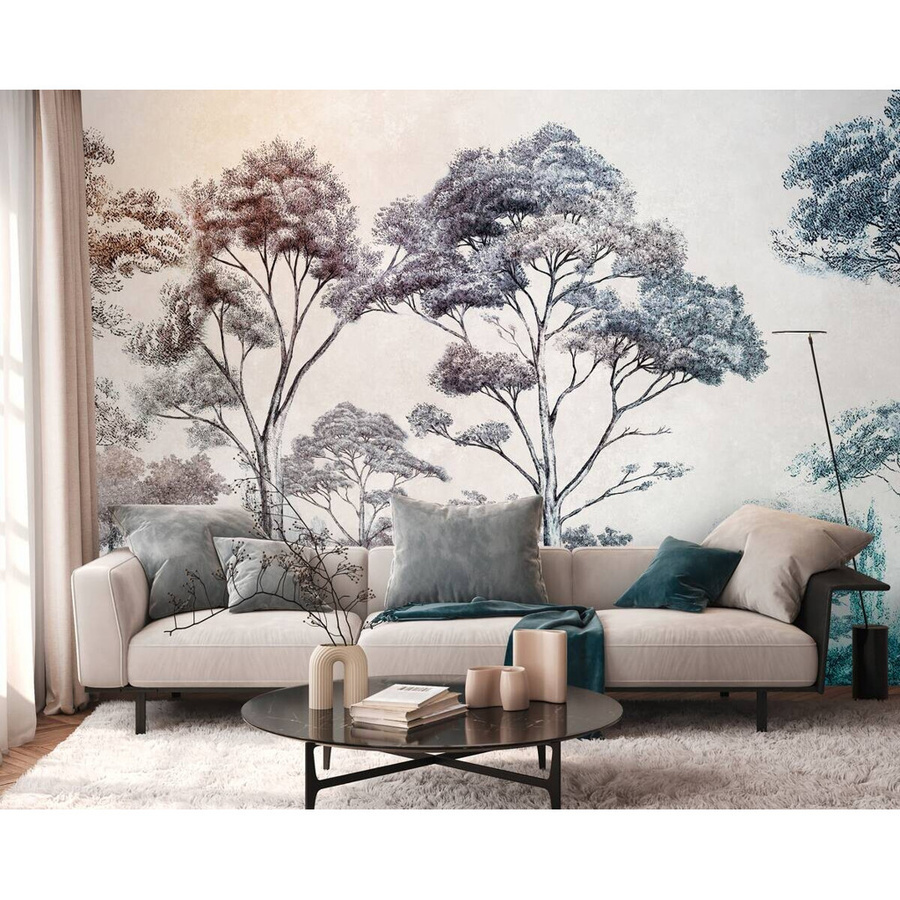 Livingwalls Fototapete Waldmotiv in Blau Bunt Creme aus Vlies und Vinyl B/H: 280 x 371 cm - Bild 2