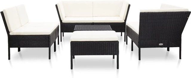 vidaXL 8-tlg Garten-Lounge-Set aus Poly Rattan in Schwarz mit Auflagen und Polstern - Bild 1