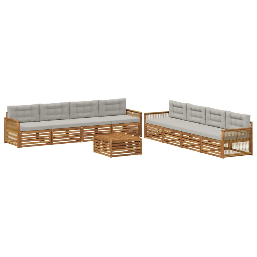 vidaXL Outdoor-Sofagarnitur aus massivem Akazienholz mit 9-teiligem Set inklusive Tisch und Kissen in Braun und Grau - Bild 2