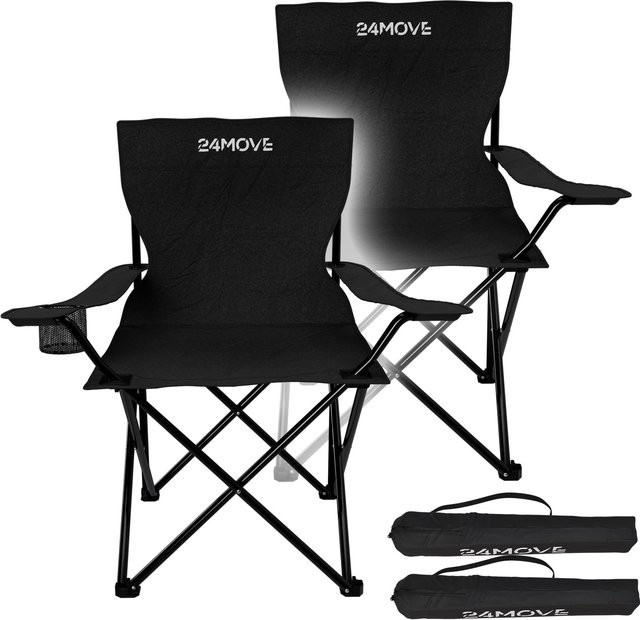 2er Set 24MOVE Campingstühle in Schwarz mit Getränkehalter und Tragetasche, faltbare Outdoor-Klappstühle für Garten und Angeln, Belastbarkeit bis 100 kg - Bild 1