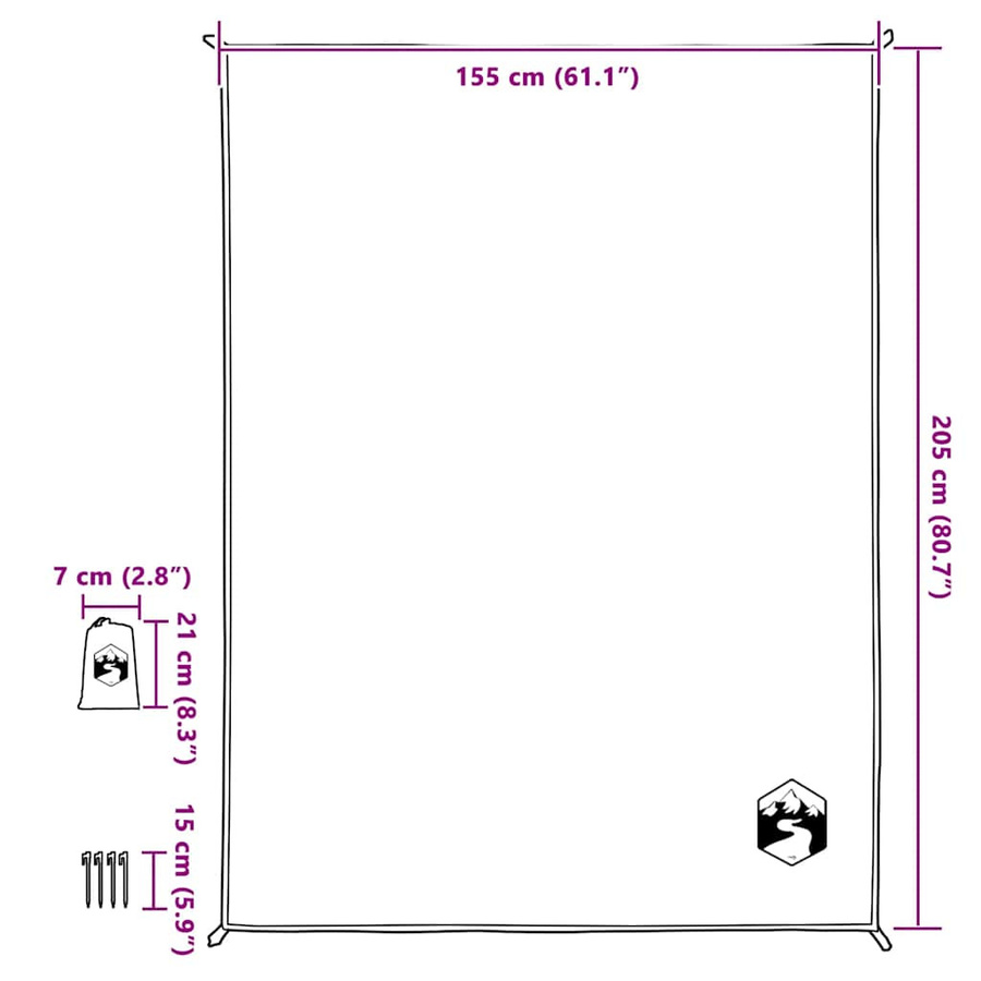 vidaXL Picknickdecke mit Heringen in Grün, B/T: 205 x 155 cm - Bild 2