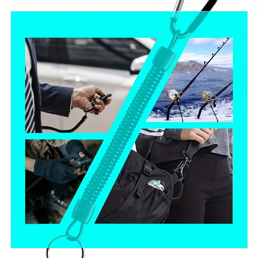 3er-Set Schlüsselanhänger mit einziehbarem Sicherheitsseil aus Stahl, Federkette mit Karabiner und Ring, Schwarz - Bild 4