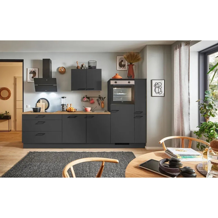 pino Küchenzeile Grafit mit Seitenschrank und Geräteplatz, Breite: 280 cm, Tiefe: 60 cm, Höhe: 174 cm - Bild 2