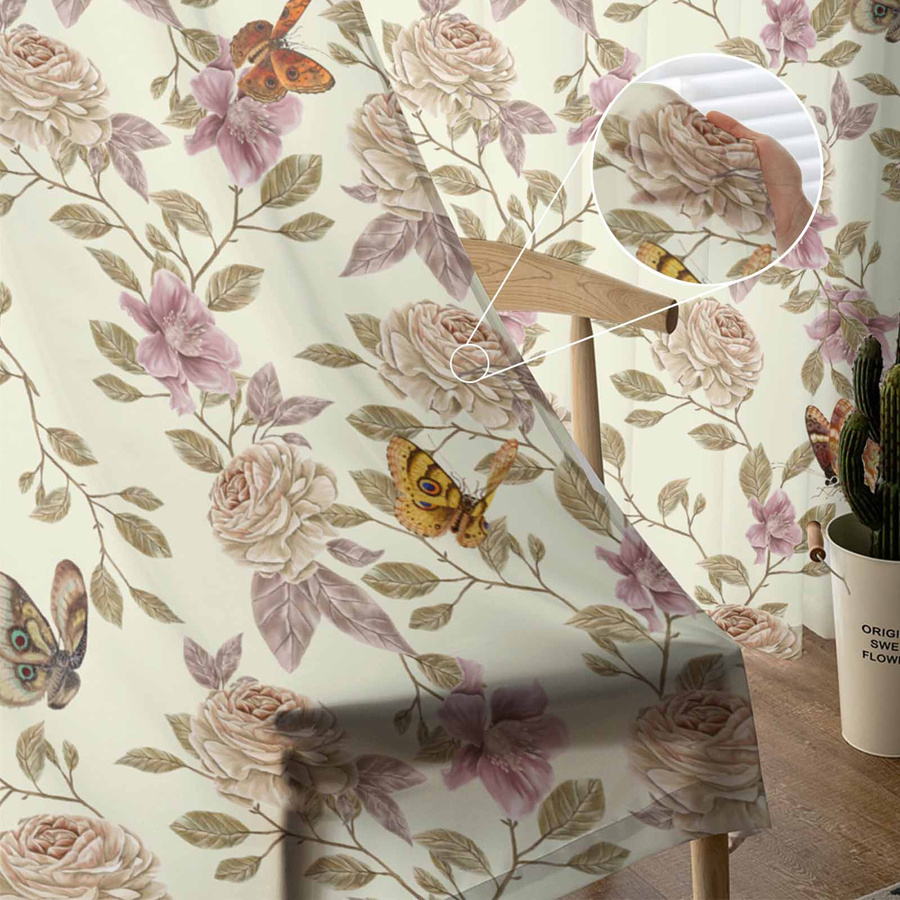 Super Six Chiffon-Fenstervorhang mit grünem Pflanzenmuster, transparent, B: 135 cm, H: 160 cm - Bild 2