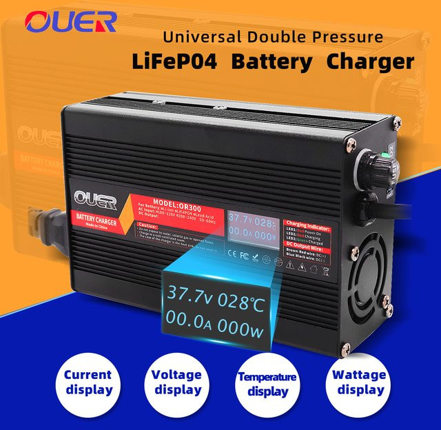 OUER LiFePO4 Batterie Ladegerät mit OLED Display und Aluminium Gehäuse, 87,6 V 3,5 A Schnellladegerät für 24S 76,8 V LiFePO4 Batterien, Schwarz - Bild 1