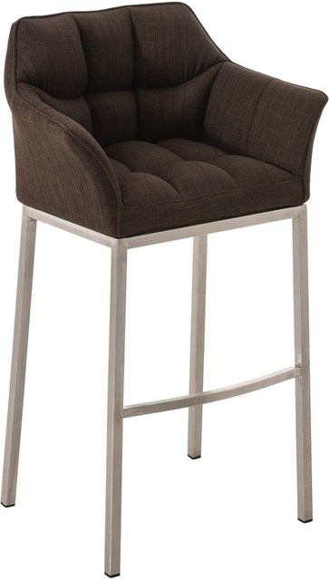 TPFLiving Barhocker Damaskus mit 4-Fuß Gestell aus Edelstahl und Stoff in Braun, Höhe: 110 cm, Sitzhöhe: 83 cm, Breite: 48 cm, Tiefe: 64 cm - Bild 1