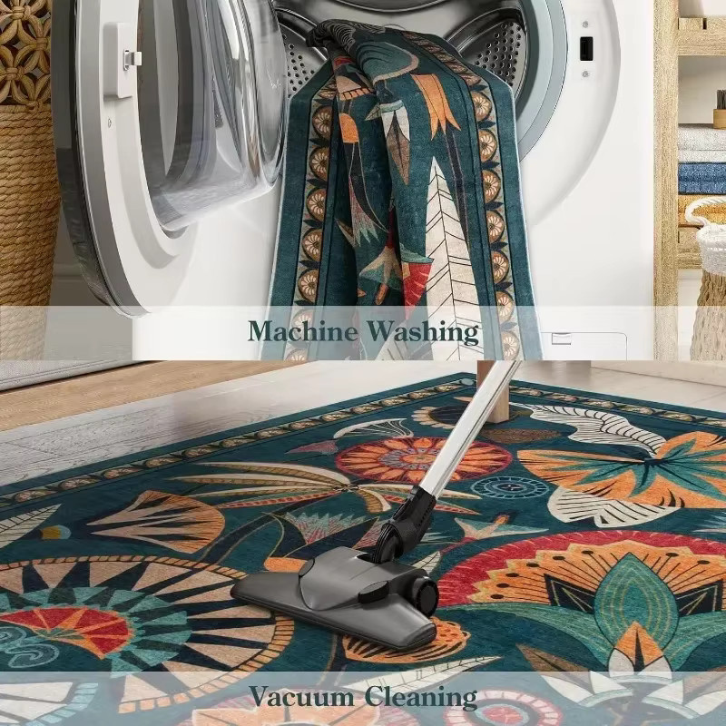 VIKAMA Wohnzimmerteppich mit Retro-Blumenmuster in Schlaufenflor-Ausführung - Bild 4