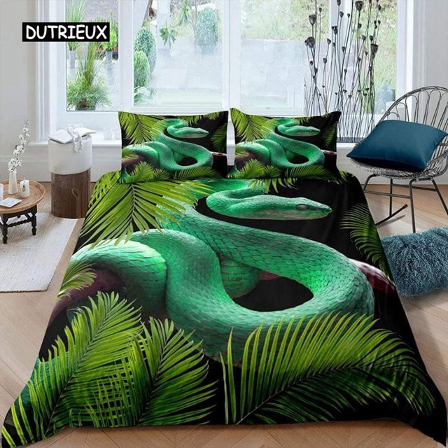 Bettwäsche-Set mit Schlangen-Tiermotiv von Binchi Outdoor Product in Grün aus Mikrofaser, Breite: 140 cm, Höhe: 210 cm - Bild 1