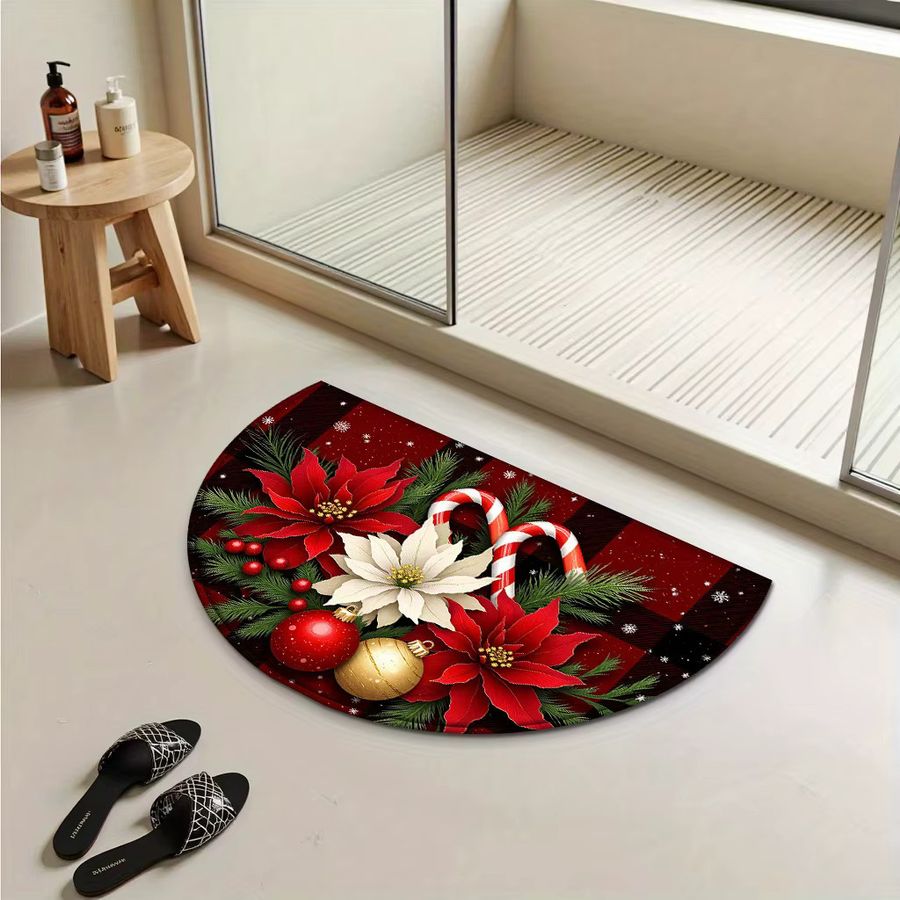 Halbkreisförmige Fußmatte von VIKAMA mit rotem und schwarzem Tartan-Weihnachtsstern zur Weihnachtsdekoration - Bild 4