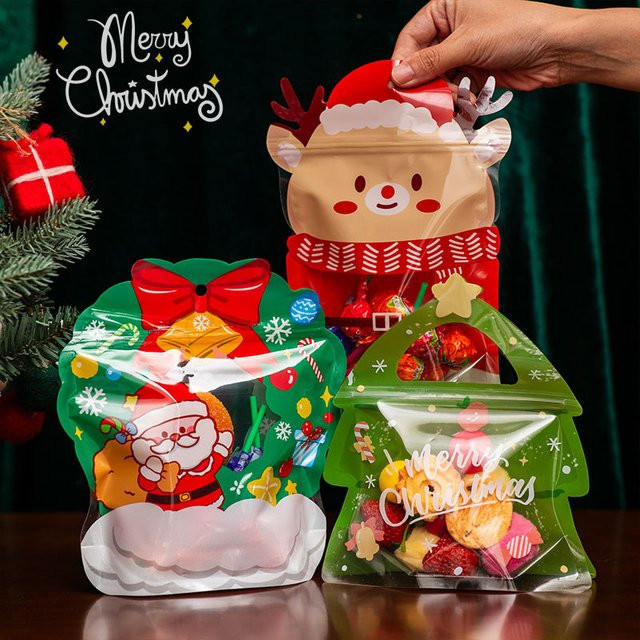 15 Stück Weihnachtsgeschenkbeutel aus Kunststoff in Multicolour als wiederverwendbare Druckverschlussbeutel für Süßigkeiten und Partydeko - Bild 1