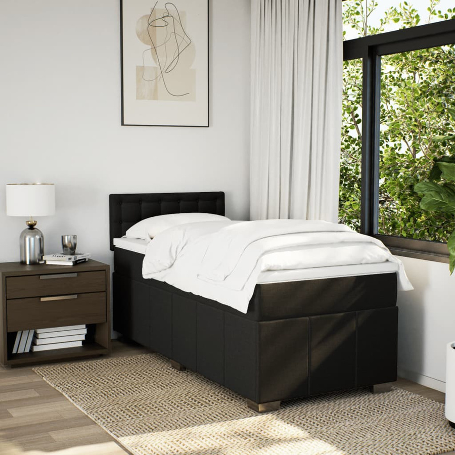 vidaXL Boxspringbett mit Matratze Schwarz aus Stoff mit USB-Anschluss und Unterbettbeleuchtung B/T/H: 90 x 190 cm - Bild 5