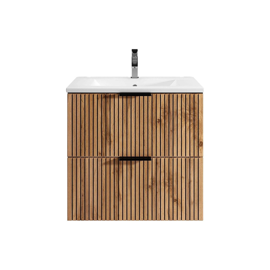Vente-unique Einzelwaschtisch Madela in Schwarz und Naturfarben Hell mit Streifenoptik, Breite: 60 cm - Bild 2