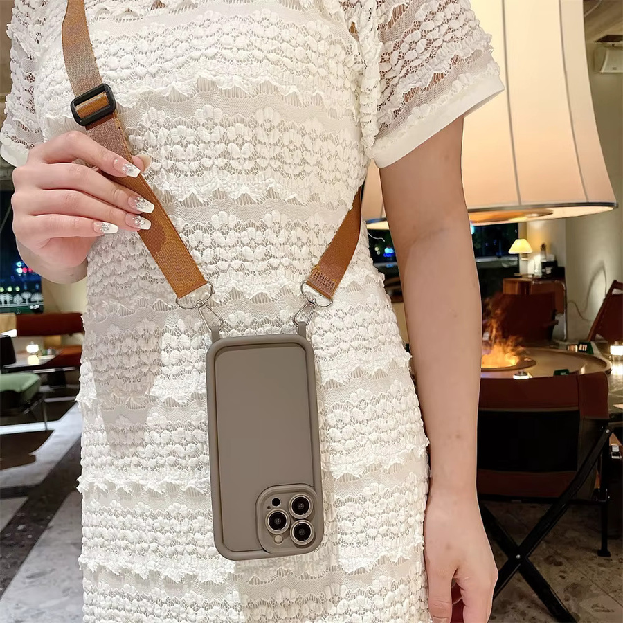 SZMUGUA Crossbody Lanyard Silikon Handyhülle für iPhone, Stoßfest, Farbe: Braun - Bild 2