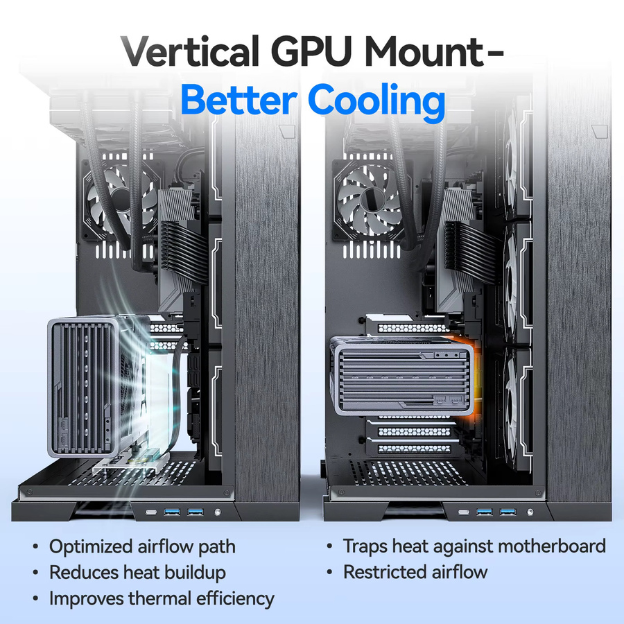 JEYI Vertikale Grafikkarten-Montagehalterung aus Aluminium in Schwarz, kompatibel mit PCIe 3.0/4.0/5.0-Verlängerungskabeln für 2/3 Steckplätze - Bild 4