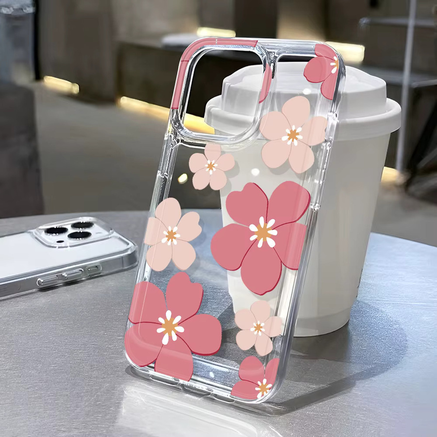Transparente Handyhülle mit rosa Sakura Blumen-Design aus TPU für iPhone 17 16 15 14 13 12 11 Pro Max - Bild 5