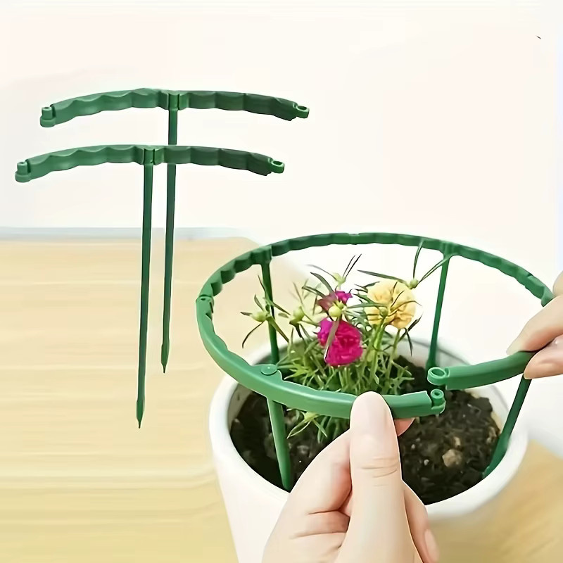 1/2 Set Stapelbare Pflanzenstützringe aus Kunststoff in Grün für Zimmerpflanzen und Kletterpflanzen, Durchmesser: 25,0 cm - Bild 3