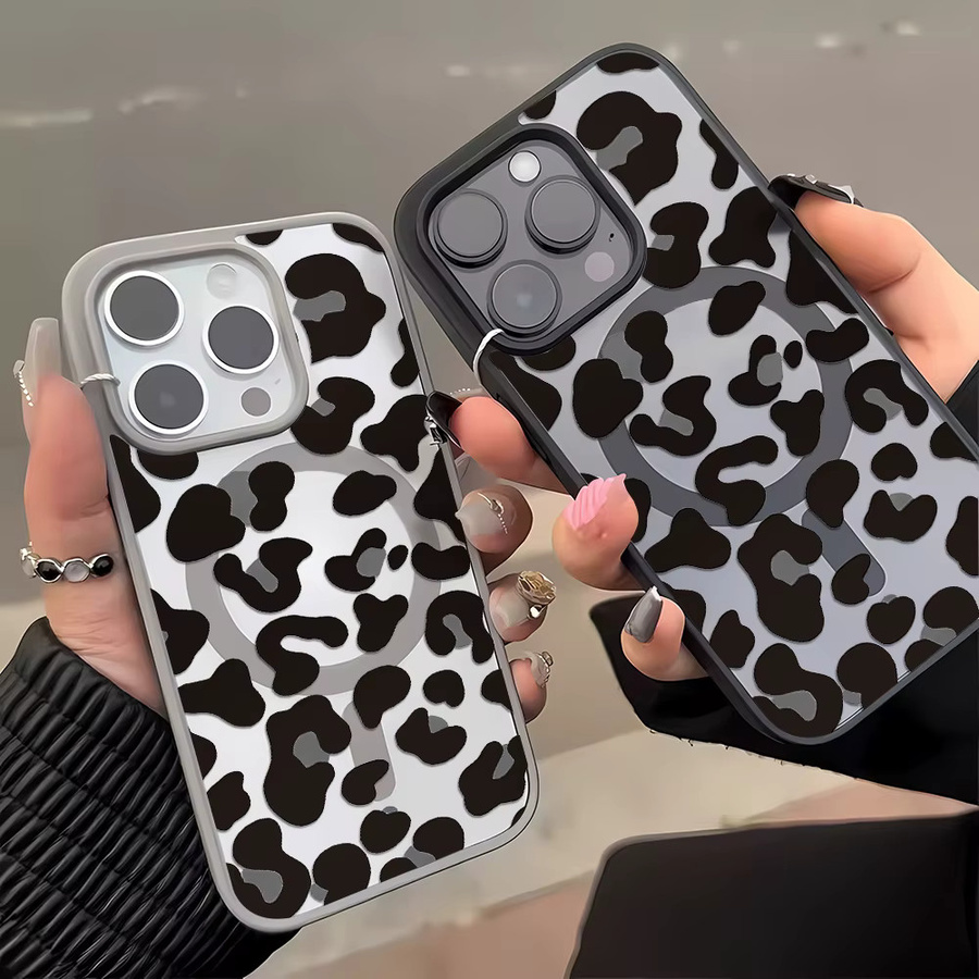 Handyhülle mit Leopardenmuster für iPhone 17 Pro, 16, 15, 14, 13, 12, 11 Pro Max, matte Magsafe magnetische kabellose Ladeabdeckung, Multicolor - Bild 4