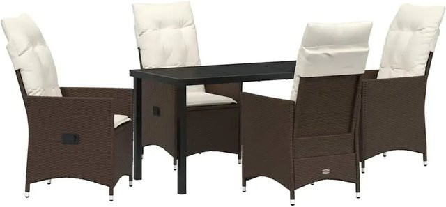 vidaXL Garten Essgruppe aus Poly-Rattan in Braun mit 5-teiligem Set und Kissen - Bild 1