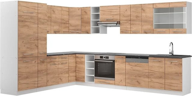 Vicco Fame-Line Eckküche Goldkraft Eiche/Weiß in Anthrazit mit Soft-Close-Türen, Breite: 347 cm, Tiefe: 257 cm - Bild 1
