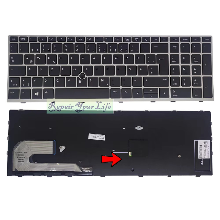 HP Ersatztastatur mit Hintergrundbeleuchtung für EliteBook 855 850 G5 G6 und ZBook 15u G5 G6, QWERTZ Deutsch, Schwarz - Bild 3