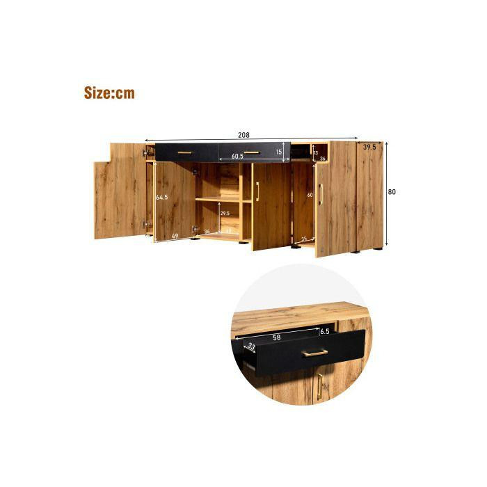 MUVOE Sideboard als Küchenschrank und Anrichte mit 4 Türen und 2 Schubladen, B/T/H: 208 x 39,5 x 80 cm - Bild 2