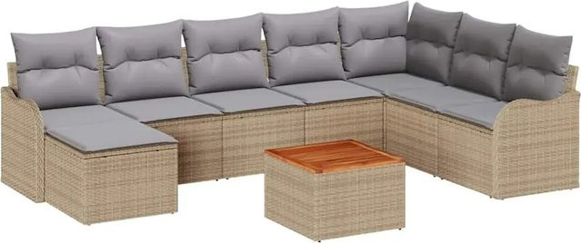 vidaXL Garten-Sofa-Set 9-teilig aus PE-Rattan und Akazienholz in Beige und Hellgrau - Bild 1
