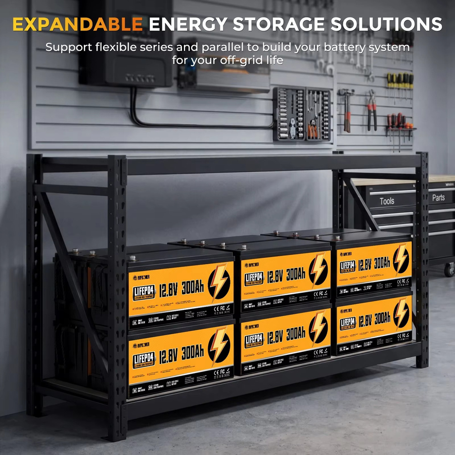 RVPOZWER 12V 300Ah LiFePO4 Batterie mit 200A BMS in Schwarz für Wohnmobile, Solaranlagen und Heimenergie - Bild 3