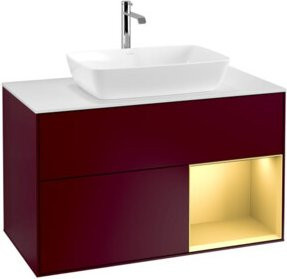 V&B Waschtischunterschrank Finion 100 in Weiß lackiert mit goldenem Regal, B/T/H: 100 x 50,1 x 50,1 cm - Bild 1