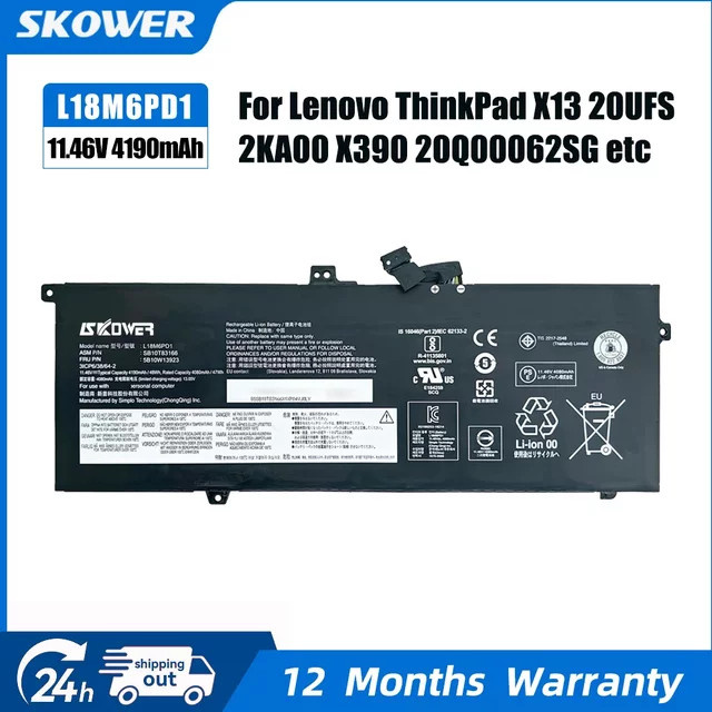 SKOWER Akku für Lenovo ThinkPad X13 Gen 1 und X390, 48Wh, Schwarz - Bild 1