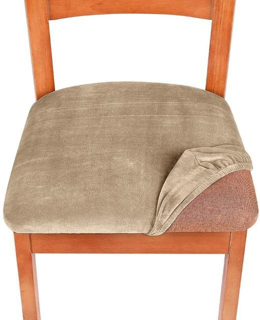 Yiran Furniture Stretch-Samtstoff-Stuhlbezug für Esszimmerstühle, Beige - Bild 1