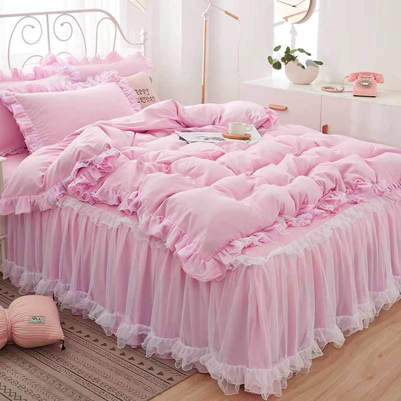 Beiwoer Bettwäsche Set für Kinder in Pink mit Spitze und Blattmuster, 4-teilig, B/H: 150 x 200 cm - Bild 3