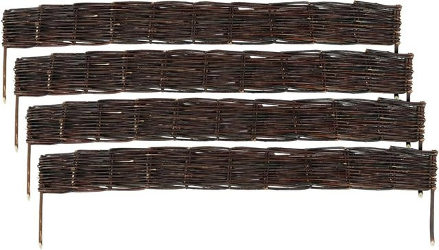 Relaxdays Beeteinfassung aus Weide in Braun, 4er Set, Steckbar für Garten und Blumenbeete, Höhe: 10 cm, Länge: 100 cm - Bild 1