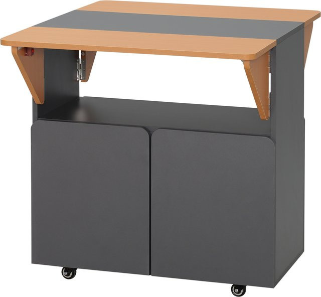 HOMCOM Klappbarer Platzspartisch für bis zu 4 Personen mit Rollen, Regaleinheit und Schrank mit Türen, Gelb und Grau, B/T/H: 70 x 83 x 75 cm - Bild 1