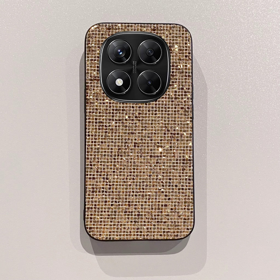 Stoßfeste Xiaomi Redmi Note 14 15 Pro 4G 5G Handyhülle aus TPU mit glänzendem Gold-Gitter-Muster und Glitzer-Effekt - Bild 2