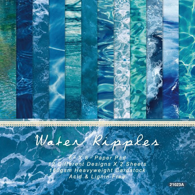 Alinacutle Junkjournal Water Ripples Bastelpapier in Blau, 24 Blatt, 15,24 x 15,24 cm - Bild 1