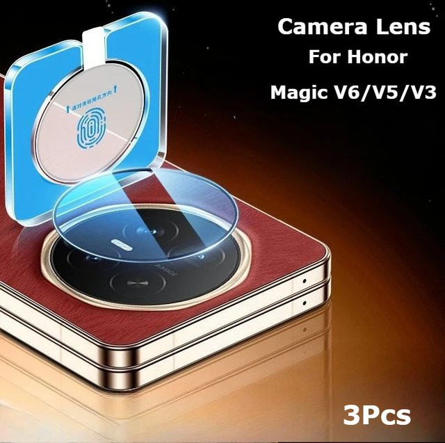 3-teiliger Honor Magic V6 V5 V3 Kameralinsenschutz aus gehärtetem Glas mit Installationshilfe, transparent - Bild 1