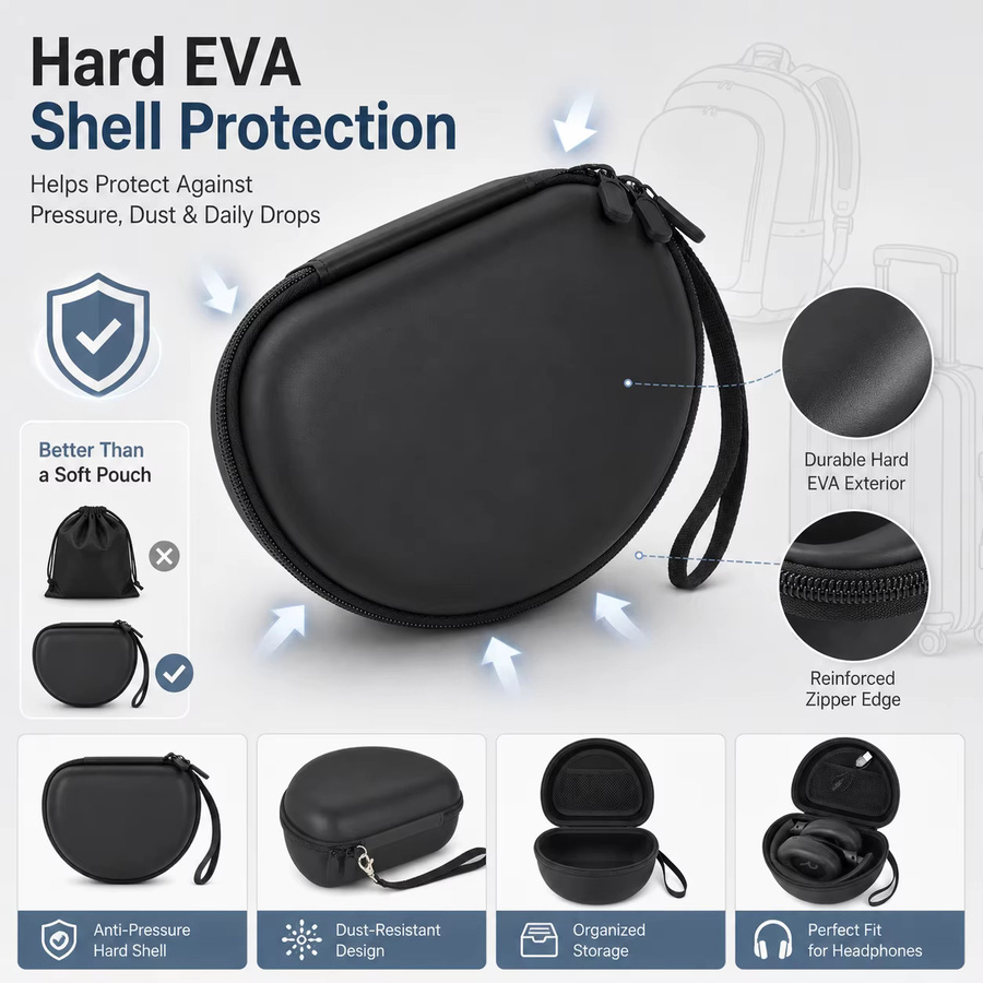 Harte Kopfhörertasche für JBL Tune 520BT 510BT, kompatibel mit TOZO HT3, Picun B8 und JLab JBuds Lux ANC, faltbare Reisetasche in Schwarz oder Grau - Bild 5