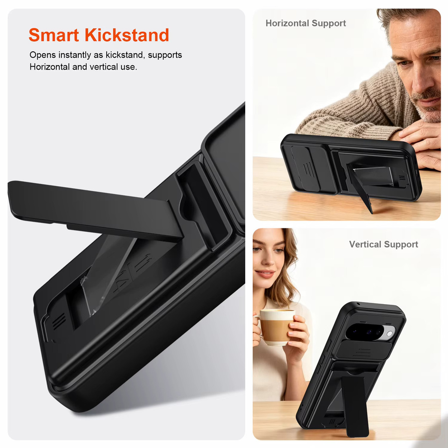 Stoßfeste Handyhülle mit Kameraschutz, Kartenfach und Standfunktion für Google Pixel 10 Pro, Pixel 11 Pro und Pixel 11 Pro XL in Schwarz - Bild 4