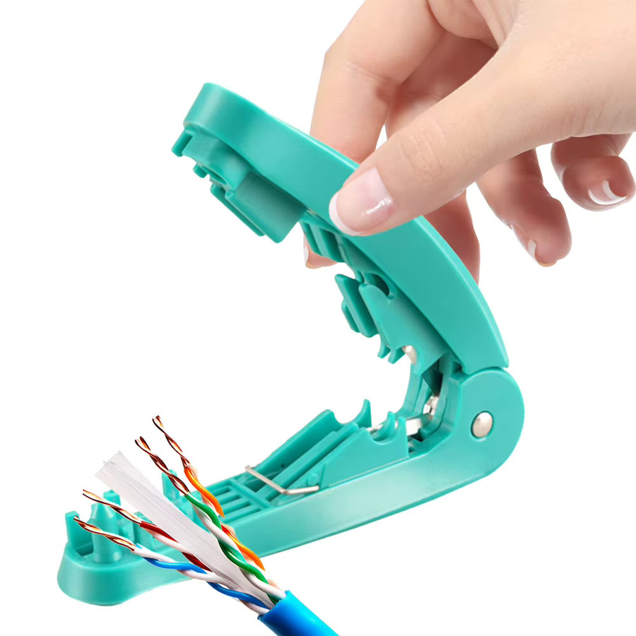 4-in-1 RJ45 Netzwerkkabel-Werkzeug mit Schneid-, Abisolier-, Entwirr- und Richtfunktion in Grün und Türkis - Bild 3
